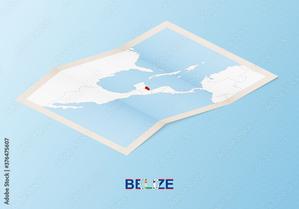 Folded paper map of Belize with neighboring countries in isometric ...