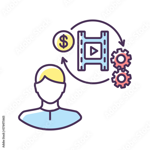 Producer RGB color icon. Financial manager for filmmaking. Cinema production executive. Visual development on budget. Professional to work on movie. Project leader. Isolated vector illustration