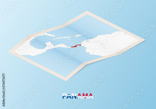 Folded paper map of Panama with neighboring countries in isometric style.