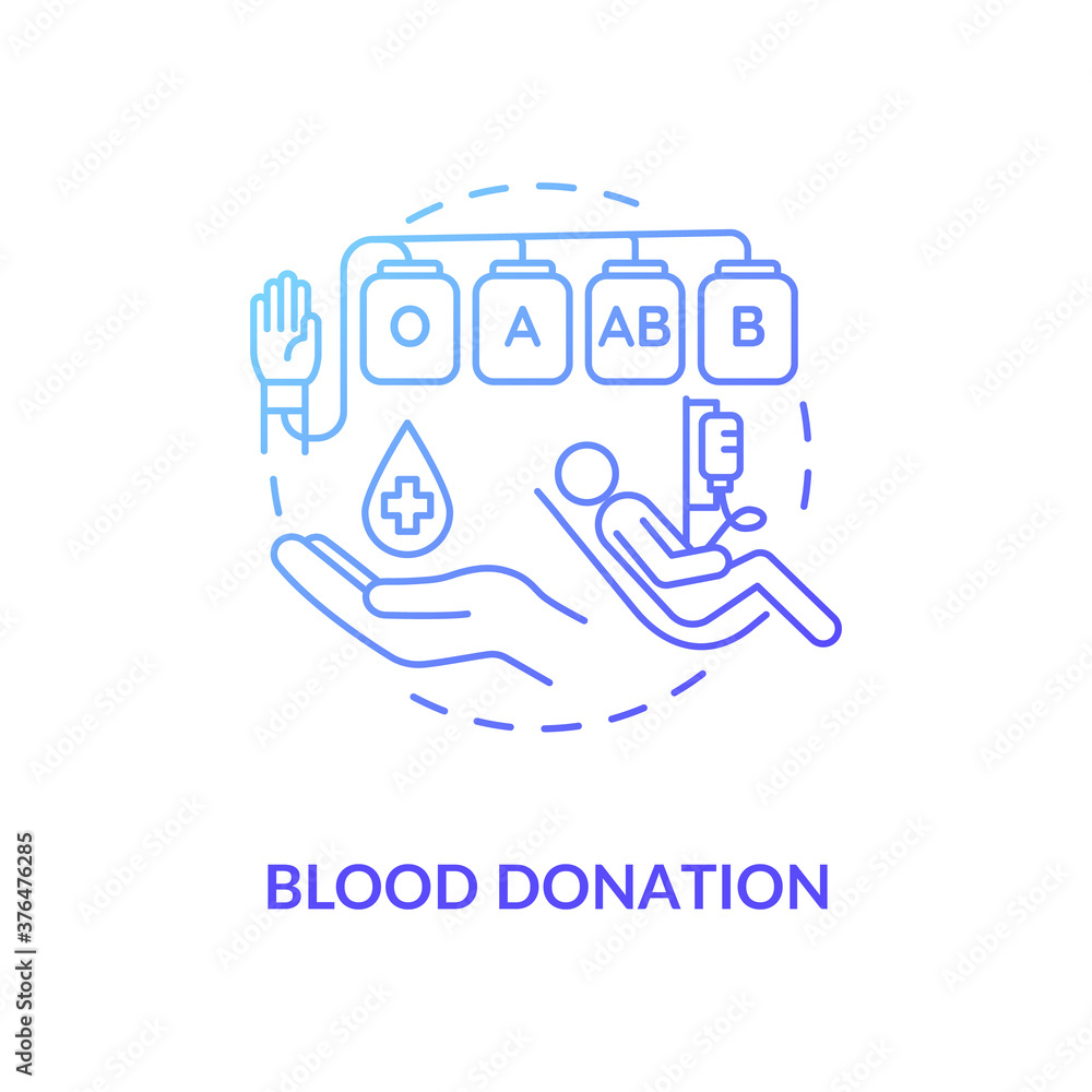 Blood donation concept icon. Voluntary medical procedure, transfusion. Donating blood for charity purpose idea thin line illustration. Vector isolated outline RGB color drawing