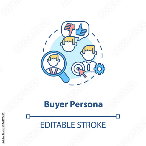 Buyer persona concept icon. Target customer idea thin line illustration. Market segmentation. Social media audience. Target market analysis. Vector isolated outline RGB color drawing. Editable stroke