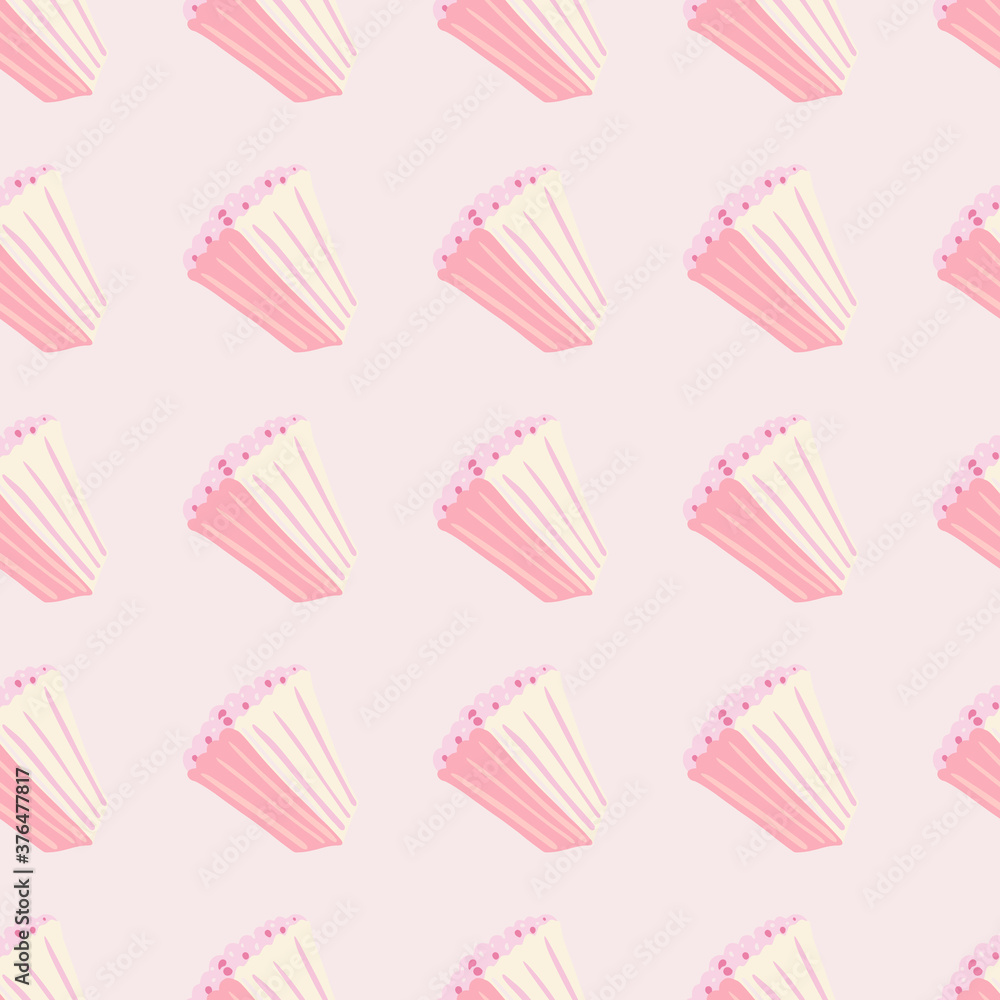 Simple light popcorn seamless pattern. Doodle food snack ornament on stylized artwork in pink palette.
