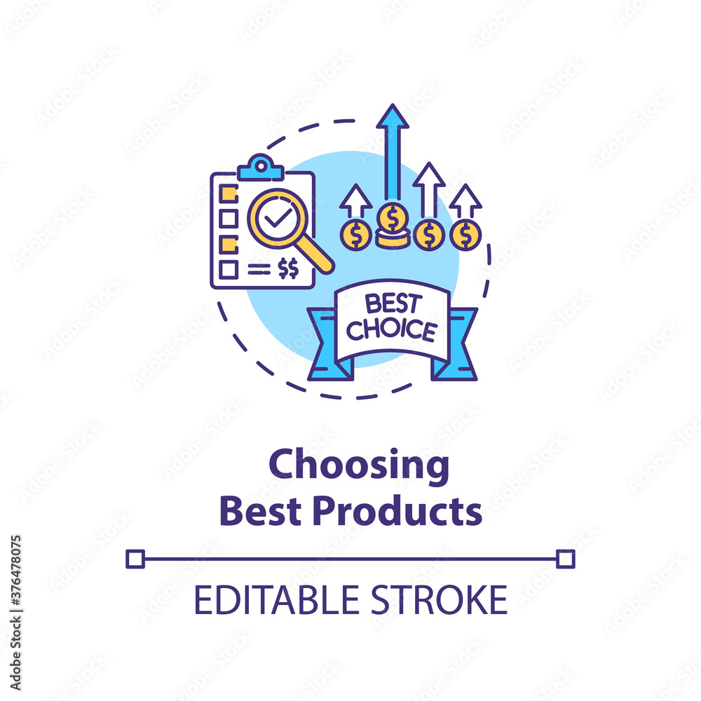Choosing best products concept icon. Right performance marketing strategy idea thin line illustration. Effective marketing channels. Vector isolated outline RGB color drawing. Editable stroke