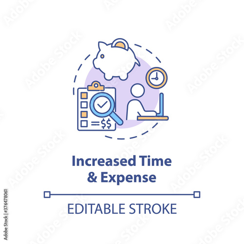 Increased time, expense concept icon. Market value idea thin line illustration. Time management. Advertising cost. Content marketing time. Vector isolated outline RGB color drawing. Editable stroke
