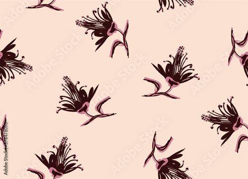 Abstract Hand Drawing Geometric Exotic Flowers and Leaves Repeating Vector Pattern Isolated Background 