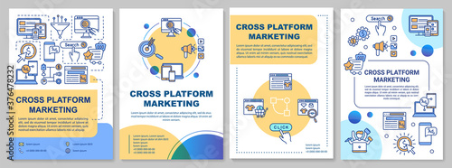 Cross platform marketing brochure template. Advertising strategy. Flyer, booklet, leaflet print, cover design with linear icons. Vector layouts for magazines, annual reports, advertising posters