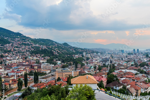 A view over Sarajevo at sunset