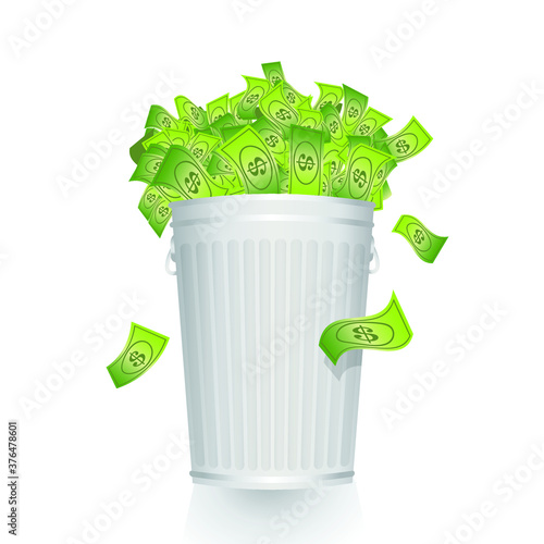"Cash is Trash:" financial concept illustration. 