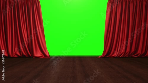 Open and close luxure red silk, curtain decoration design. Curtains theater stage. Red Stage Curtain for theater or opera scene backdrop. Mockup for your design project, 3D animation with alpha chanel photo