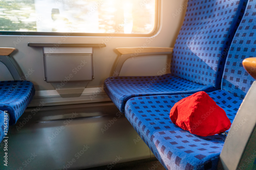 Empty inside train bus subway public transport with window view and ...