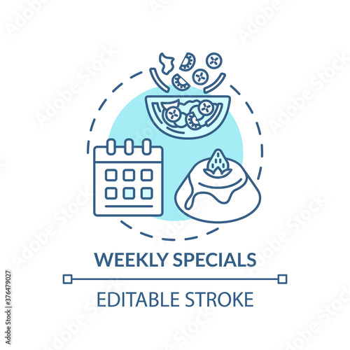 Weekly specials concept icon. Limited food offers. Great restaurant deals. Unique delicious meals idea thin line illustration. Vector isolated outline RGB color drawing. Editable stroke