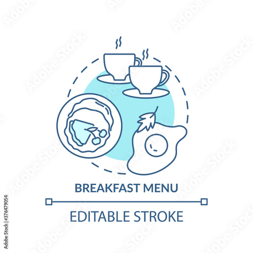 Breakfast menu concept icon. Morning tasty food offers. Limited lite meals . Day starters menu idea thin line illustration. Vector isolated outline RGB color drawing. Editable stroke