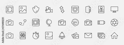 Set of Cameras and photo, vector line icons. Contains symbols of portraits and family photos and much more. Editable Stroke. 32x32 pixels