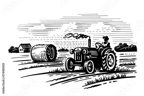 farm theme with trees and tractor