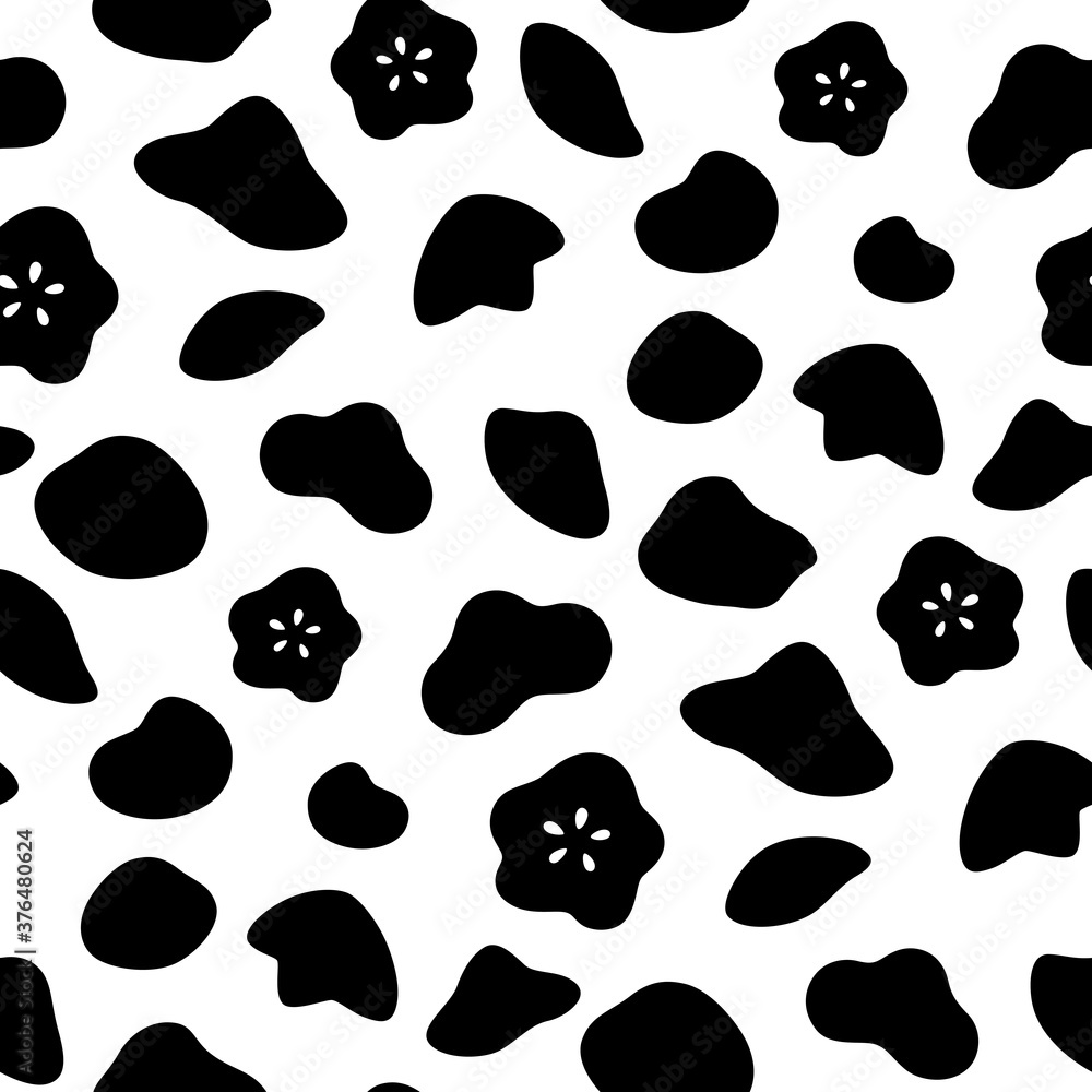 松竹梅が入った牛の模様のシームレスパターン 背景イラスト 白黒 Stock Vector Adobe Stock