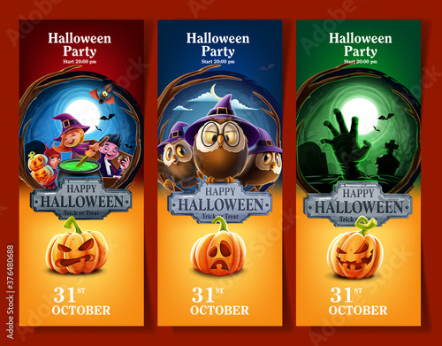 set of banners for halloween party