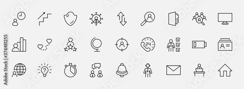 Set of Head Hunting Related Vector Line Icons. Contains such Icons as Career growth, Bulb, Candidate, Search, CV, Card Index, Outsource and more. Editable Stroke. 32x32 Pixels