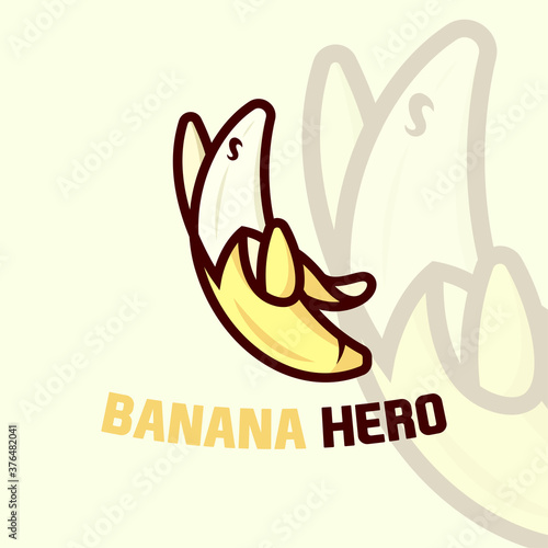 CUTE BANANA CARTOON LOGO WITH SUPER HERO POSE