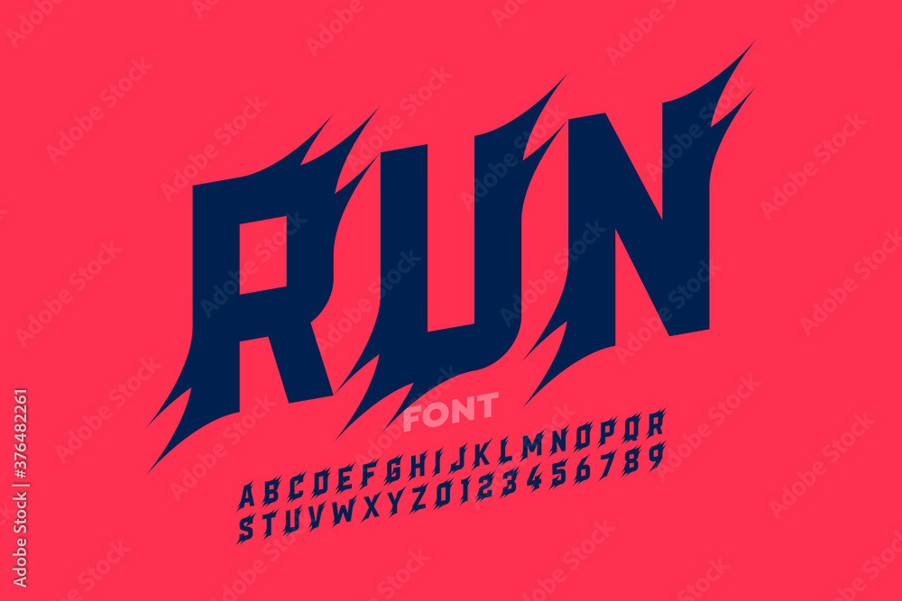 Fototapeta premium Sport style font design, alphabet and numbers, vector illustration