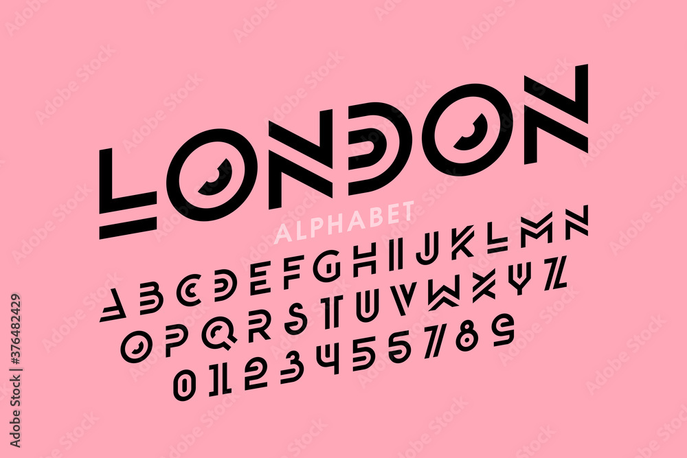 Fototapeta premium Modern style font, alphabet letters and numbers vector illustration