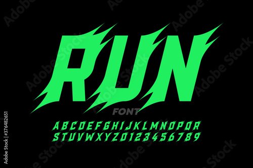 Sport style font design, alphabet and numbers, vector illustration