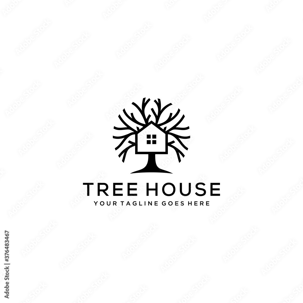 Illustration modern nature tree with house icon design logo concept icon template