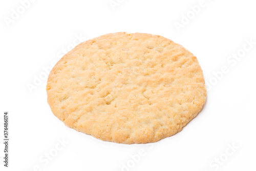 One oat baked cookie isolated on white