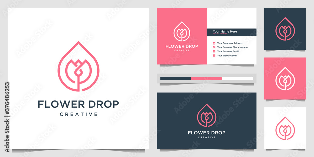 Minimalist elegant flower and oil with line art style. symbol for healthy, yoga and spa logo design and business card design