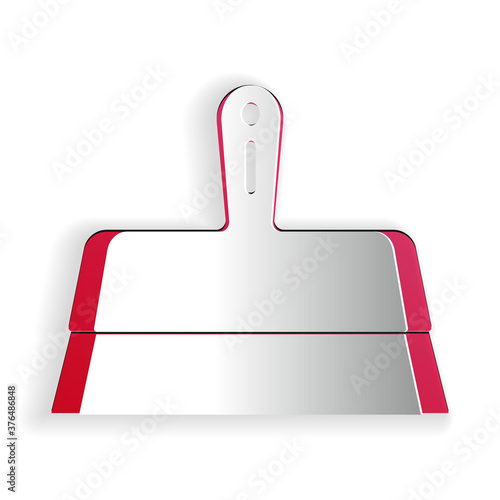 Paper cut Putty knife icon isolated on white background. Spatula repair tool. Spackling or paint instruments. Paper art style. Vector.