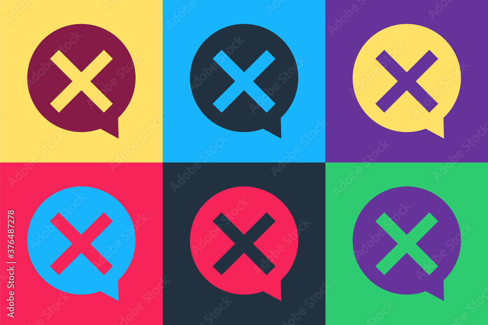 Pop art X Mark, Cross in circle icon isolated on color background. Check cross mark icon. Vector. Pop art X Mark, Cross in circle icon isolated on color background. Check cross mark icon. Vector.