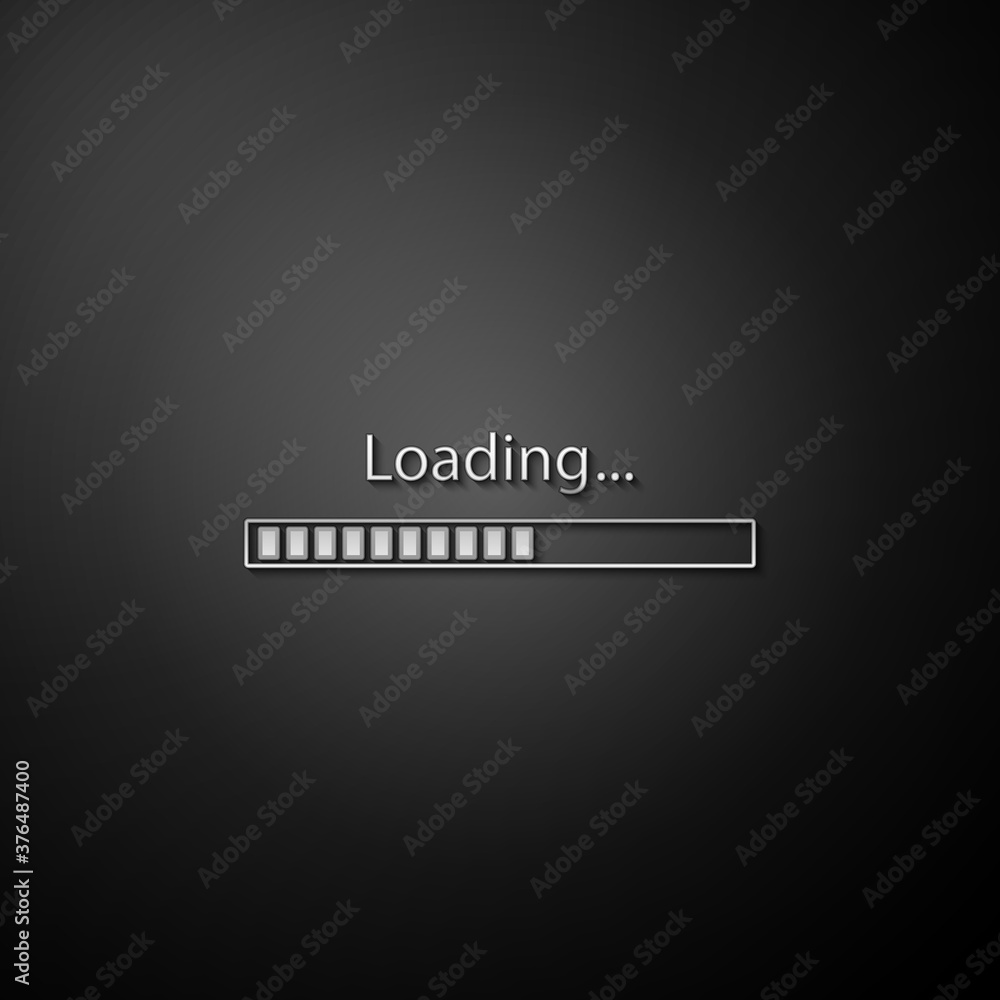 Silver Loading icon isolated on black background. Progress bar icon. Long shadow style. Vector. Silver Loading icon isolated on black background. Progress bar icon. Long shadow style. Vector.