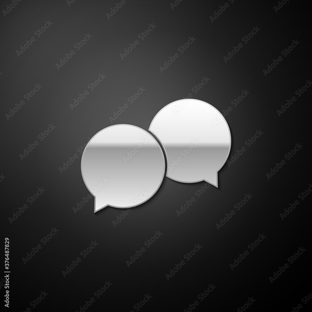 Silver Blank speech bubbles icon isolated on black background. Long shadow style. Vector. Silver Blank speech bubbles icon isolated on black background. Long shadow style. Vector.