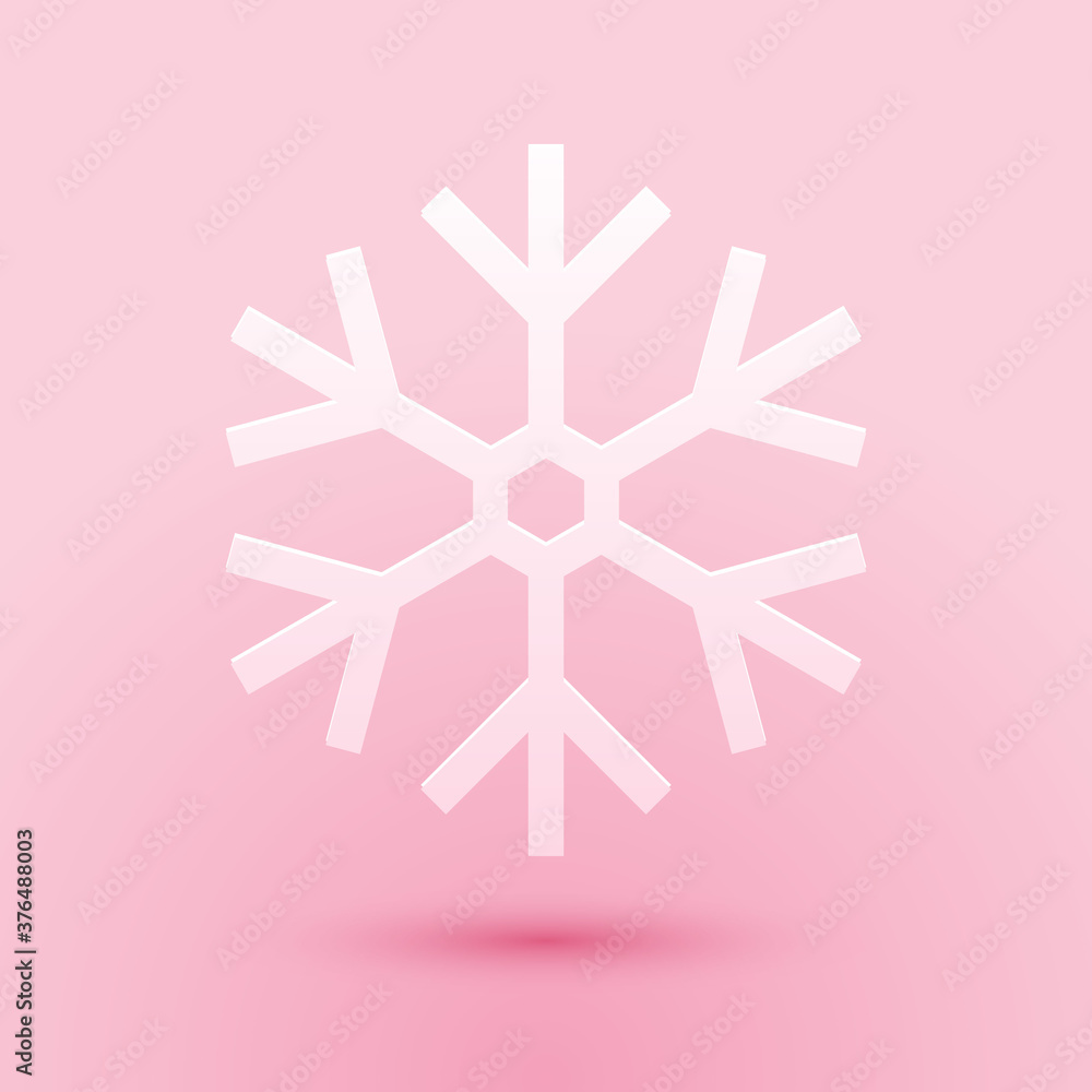 Paper cut Snowflake icon isolated on pink background. Paper art style. Vector. Paper cut Snowflake icon isolated on pink background. Paper art style. Vector.