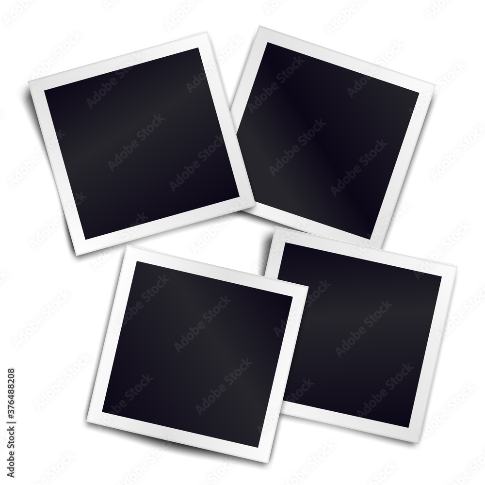 Four photorealistic blank retro photo frames over transparent background. Vector illustration. Four photorealistic blank retro photo frames over transparent background. Vector illustration.