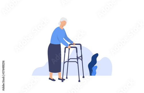 Senior woman. Elderly old woman walking. Vector