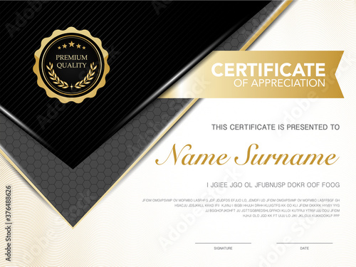 diploma certificate template black and gold color with luxury and modern style vector image.