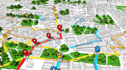Obraz na płótnie Localization, GPS Navigation, Path Finding in the city