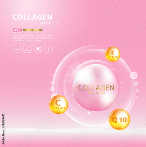 Collagen serum and vitamin background concept skin care cosmetics solution vector design.