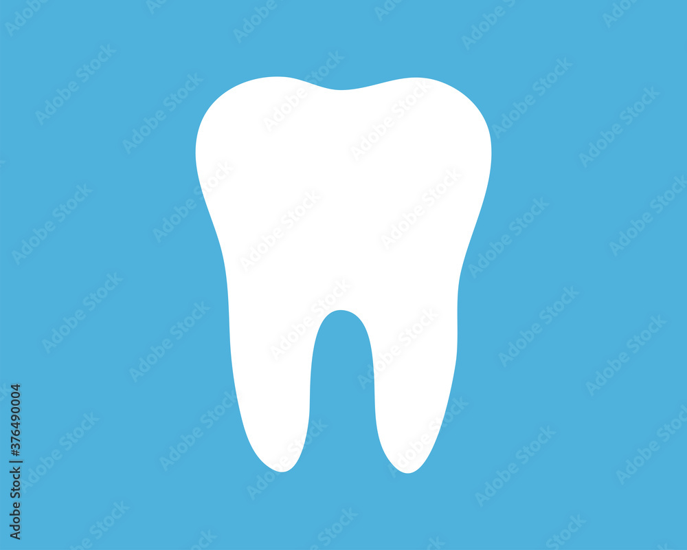 Tooth icon in flat style. Dental care concept. Medicine. White tooth on a blue background. Dental clinic symbol. Tooth icon in flat style. Dental care concept. Medicine. White tooth on a blue background. Dental clinic symbol.