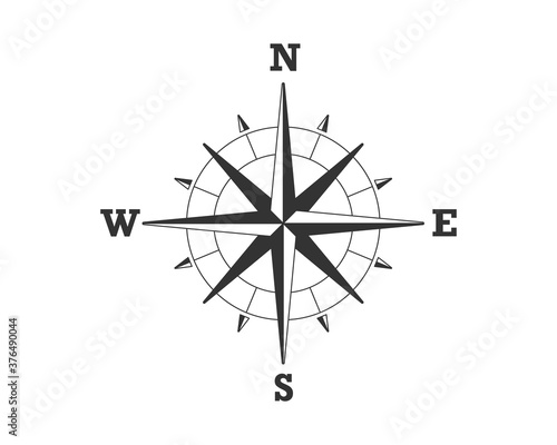 Flat compass icon. Navigation and direction symbol. Map element. Geography and travel concept.