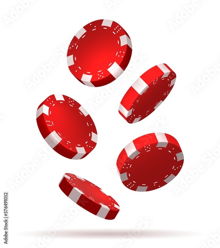 Flying poker chips on white