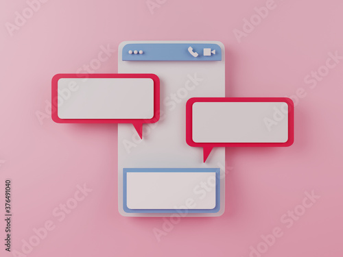 3d rendering chat application on pink background with blank message box.