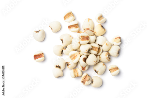 Flat lay  top view  pile of Job s tears   Adlay millet  isolated on white background.