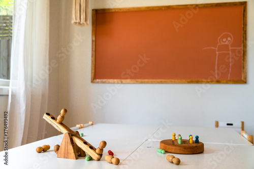 Play area in a childcare centre with board game pieces