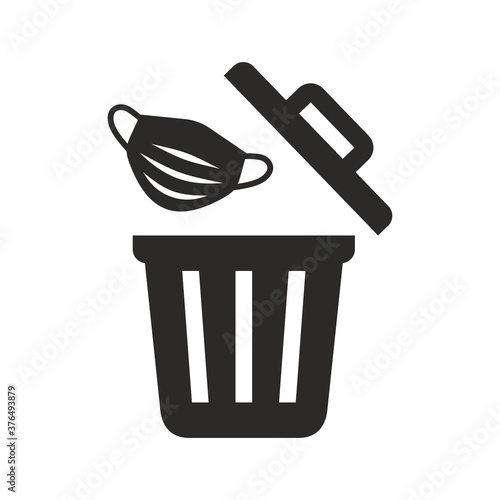 Used face mask icon. Put it in the bin. Don't drop it, just bin it. Vector icon isolated on white background.