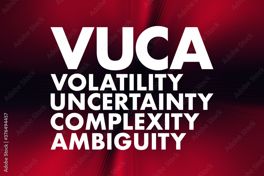 Fototapeta premium VUCA - Volatility, Uncertainty, Complexity, Ambiguity acronym, business concept background