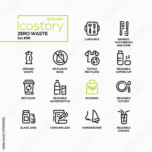 Zero waste - vector line design style icons set