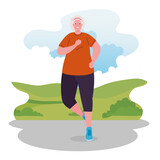 cute old woman running in outdoor, sport and recreation concept vector illustration design