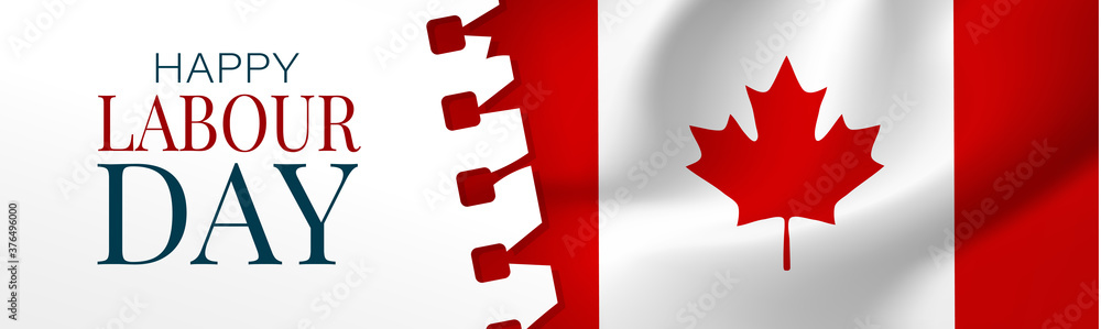 Canada Labour Day banner or header. Canadian red and white bunting flag background. National workers holiday concept. Vector illustration.