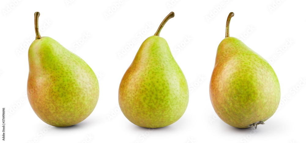 Pear isolated. Green pear on white background. Pear with clipping path. Set of pears. Pear isolated. Green pear on white background. Pear with clipping path. Set of pears.